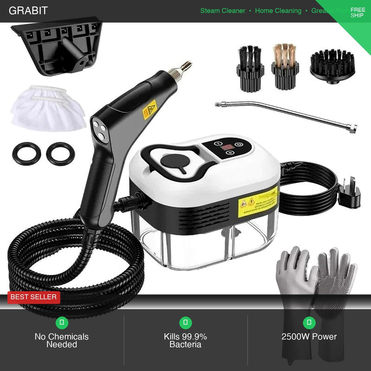2500W High Pressure Steam Cleaner UK | Professional Grade | Kills 99.9% Bacteria | Tiles Grout Kitchen Bathroom