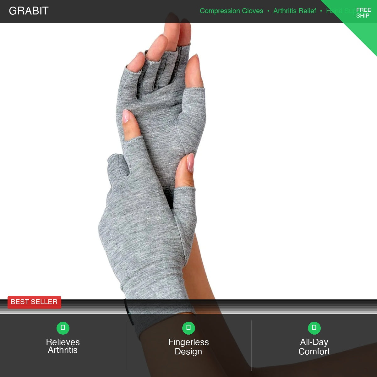 Bamboo compression gloves arthritis RSI relief