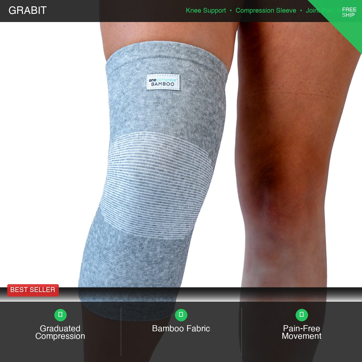 Premium bamboo knee sleeve compression support