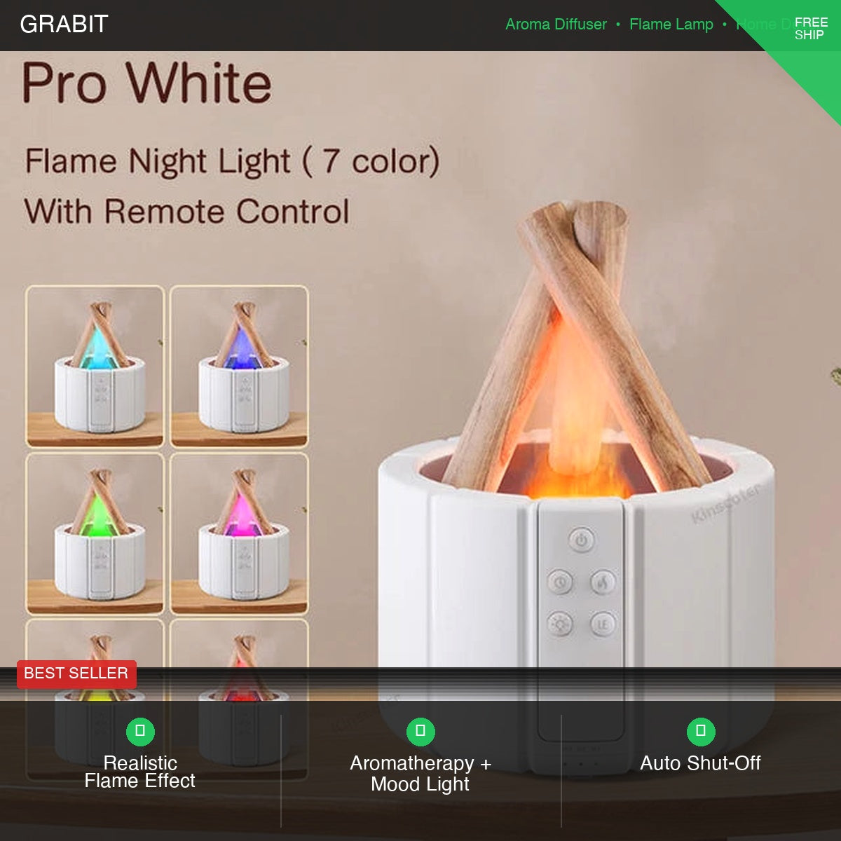 Flame Effect Aroma Diffuser UK | Ultrasonic Essential Oil Diffuser | 7 LED Colours