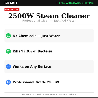 2500W High Pressure Steam Cleaner UK | Professional Grade | Kills 99.9% Bacteria | Tiles Grout Kitchen Bathroom