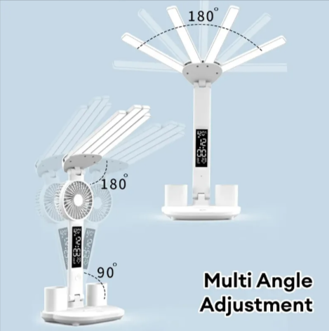 3-in-1 LED Desk Lamp with Fan & Clock