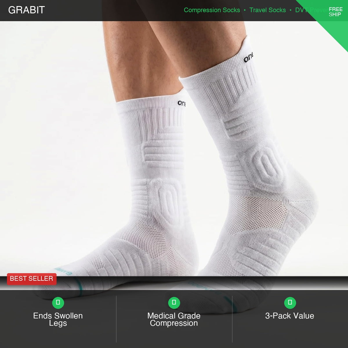 Bamboo compression socks 3-pack DVT travel