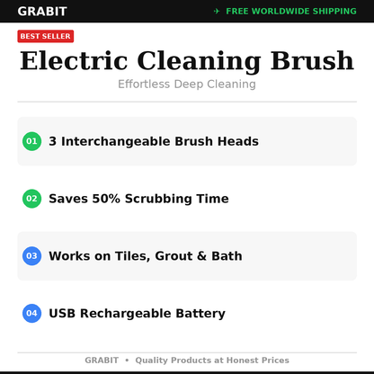 Electric Scrubbing Brush UK | USB Rechargeable | 3 Heads | Tiles Grout Bathroom Shower