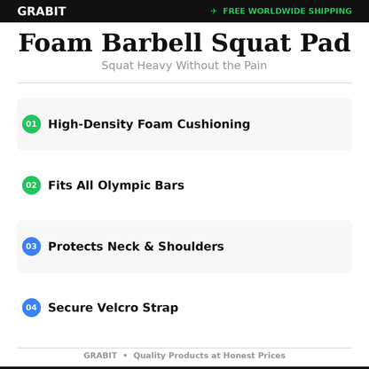 Foam Barbell Squat Pad UK | Hip Thrust Neck Shoulder Protector | Olympic & Standard Bar
