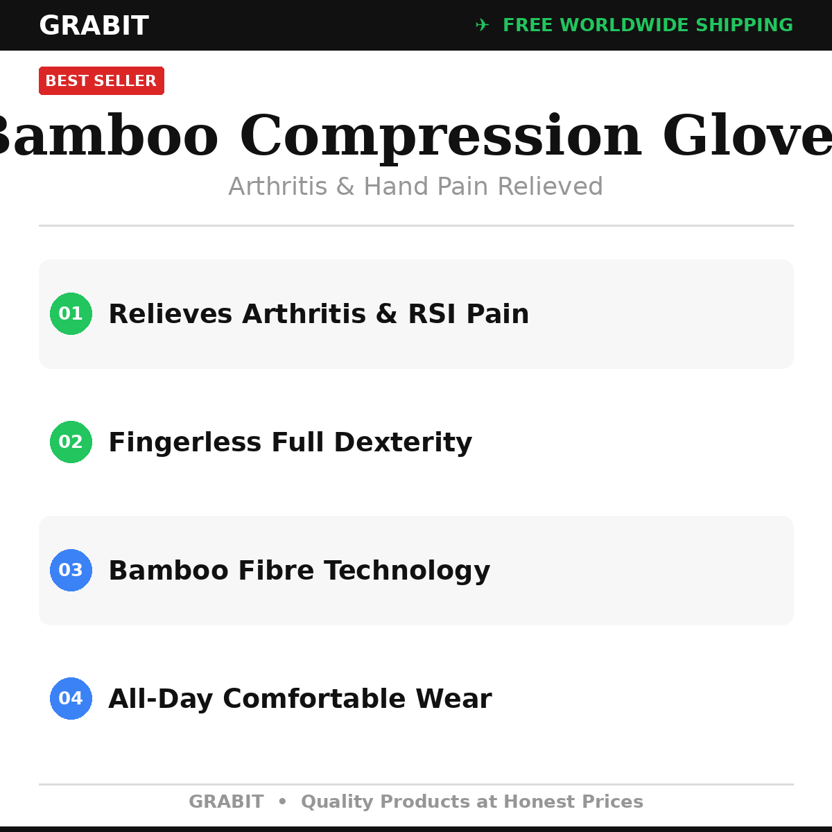 Bamboo compression gloves arthritis RSI relief