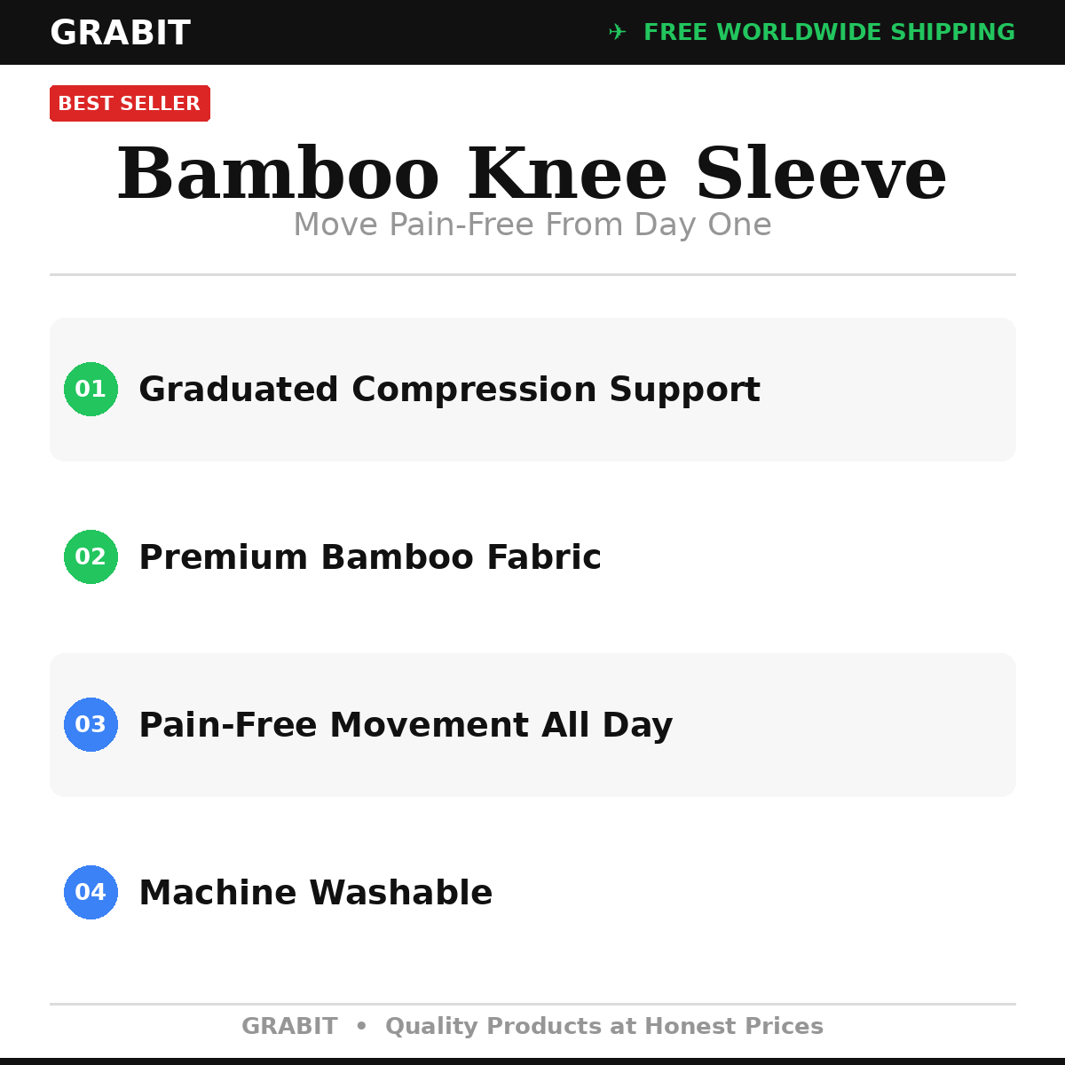 Premium bamboo knee sleeve compression support